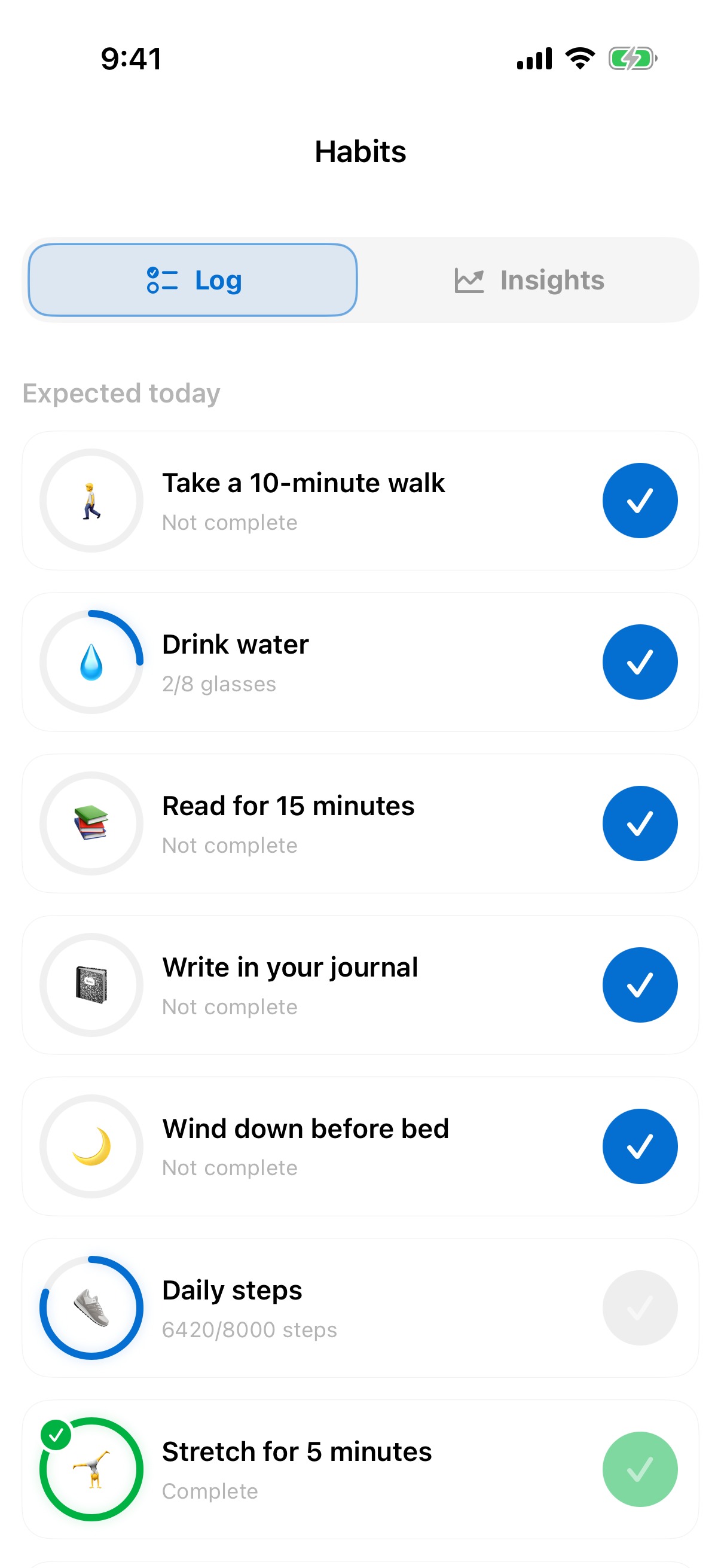 Habits: expected actions in the coaching app